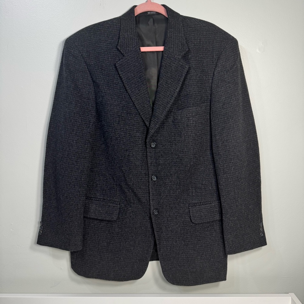 Barrington Men's Gray Houndstooth Wool‎ Camel Hair 40R Suit Jacket Blazer Coat - Picture 2 of 7